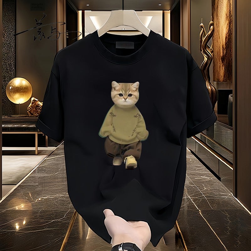 100% pure cotton American fashion brand short-sleeved t-shirt men's summer loose round neck design sense niche versatile top trendy - Image 1