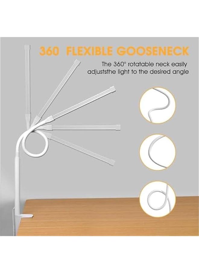 HOOKOR Durku LED Desk Lamp with Clamp, Eye-Caring Clip on Lights for Home Office, 3 Modes 10 Brightness, Long Flexible Gooseneck,Metal, Swing Arm Architect Task Table Lamps with USB Adapter (White)  - Image 3