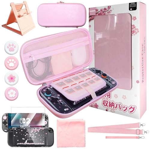 HLRAO Pink Travel Carrying Case Accessories Kit Compatible with Nintendo Switch 2 (2025).Pink Switch 2 Hard Protective Cover,Adjustable Stand,Screen Protector & Cute Thumb Grips 10 in 1 Gift. - Image 1