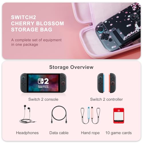 HLRAO Pink Travel Carrying Case Accessories Kit Compatible with Nintendo Switch 2 (2025).Pink Switch 2 Hard Protective Cover,Adjustable Stand,Screen Protector & Cute Thumb Grips 10 in 1 Gift. - Image 3