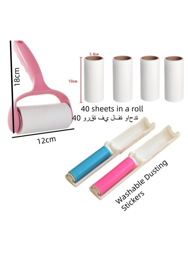 Lint Remover Lint Roller, Super Sticky Pet Hair Remover Set (Includes 4 Refills Two Portable Rollers), Sticky Lint Brush for Clothes, Carpets, Car Seats, Dust, Dogs, Cats (7 pcs) - Image 1