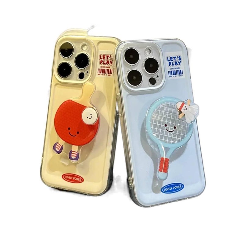 Drop Protection iPhone 16 Silicone for 16 Plus 16 Pro 16 Pro Max with Badminton Racket Holder and Kickstand in Clear - Image 2