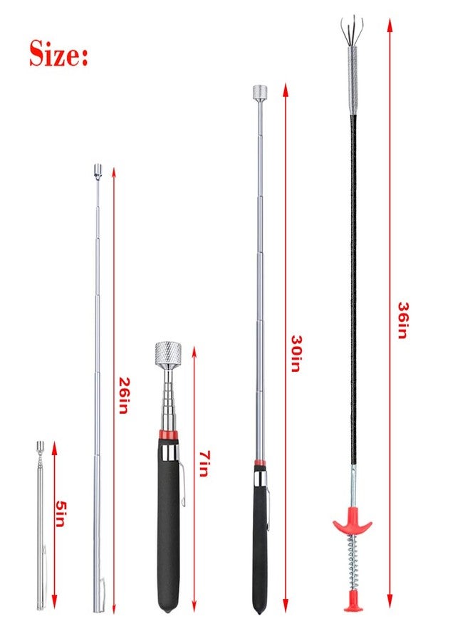 KITEVICH 4 Pack Telescoping Magnet Pick-up Tool Set - Retrieving Pickup Tools，Extendable Pick Up Tools，Bendable Spring Magnet Stick，Flexible Extra Long Reach Bendable Curve Grabber with 4 Claws - Image 4