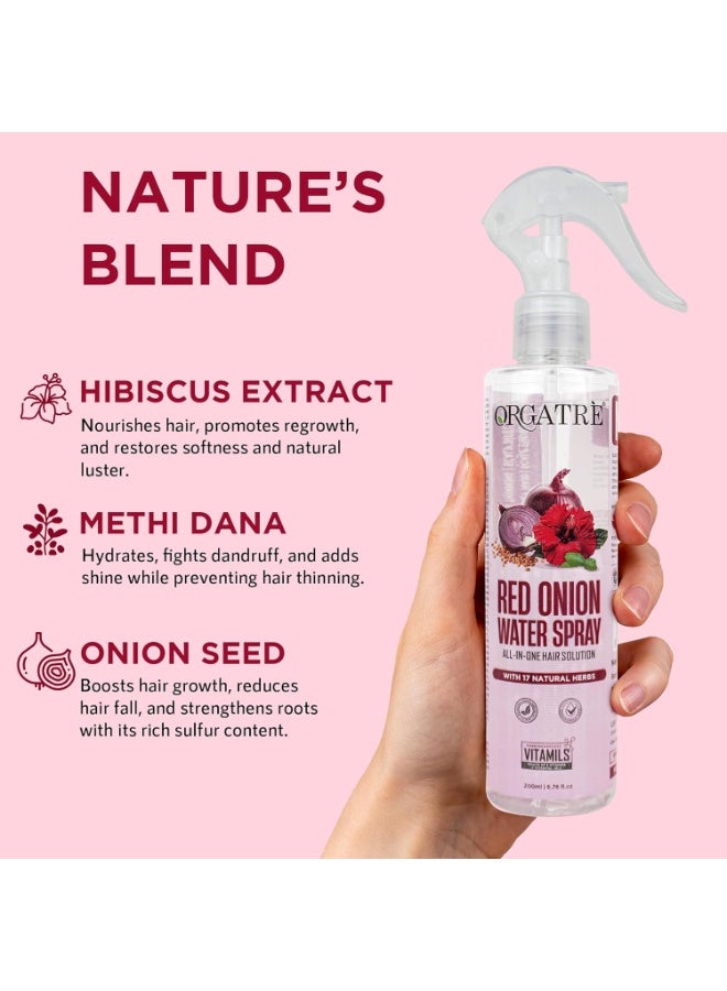 Orgatre Red Onion Water Spray for Hair Growth | 100% Natural Red Onion Extract with 17 Herbs | Hair Growth & Volume Booster | No Sticky Residue | 200ml - Image 2