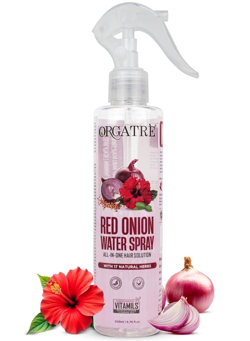 Orgatre Red Onion Water Spray for Hair Growth | 100% Natural Red Onion Extract with 17 Herbs | Hair Growth & Volume Booster | No Sticky Residue | 200ml - Image 1