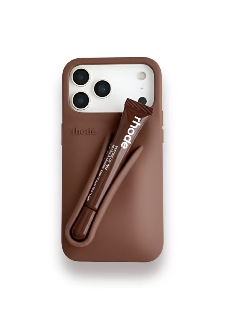 rhode Silicone Lip Gloss Holder for iPhone 17 Pro Max – Stick-On Adhesive Lip Balm Sleeve Phone Case Accessory, Makeup Organizer – Espresso - Image 1