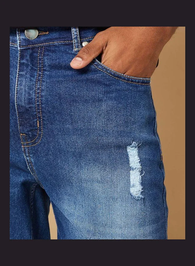 Styli Distressed Regular Fit Flannel Repair Jeans