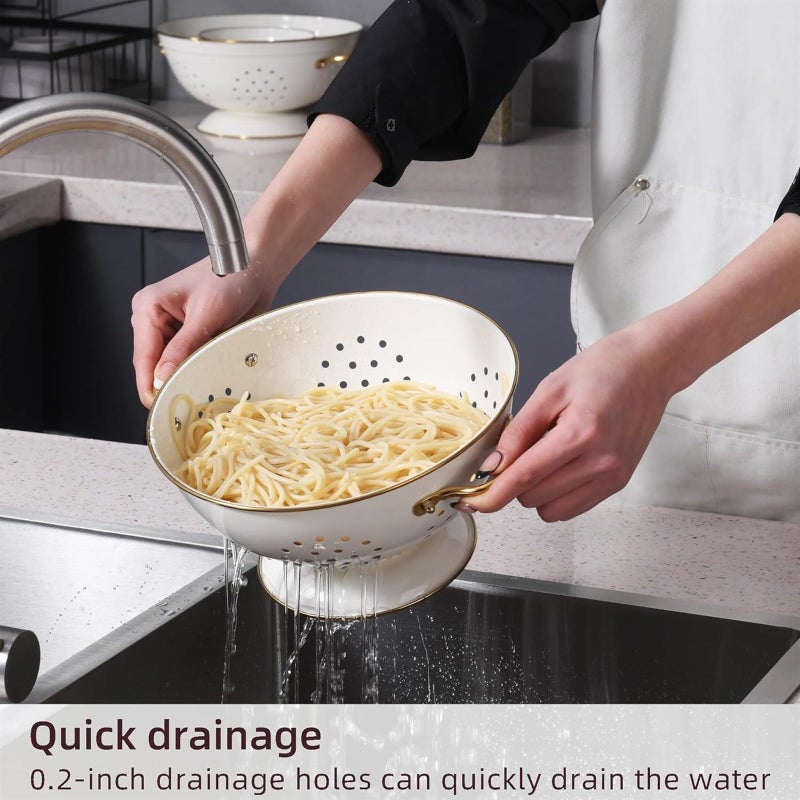 Metal Colander Set of 3, Strainer Basket with Handles perfect for Spaghetti, Pasta, Berry, Vegetable, Fruit, Solid Base Powder Coated Kitchen Essential Strainer Set - Image 5