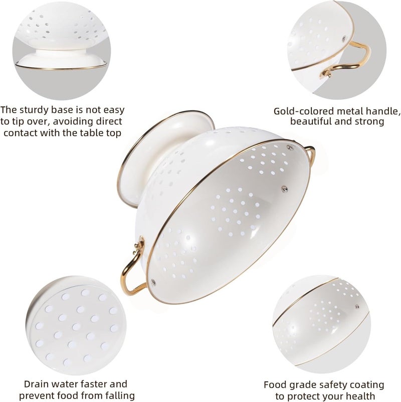 Metal Colander Set of 3, Strainer Basket with Handles perfect for Spaghetti, Pasta, Berry, Vegetable, Fruit, Solid Base Powder Coated Kitchen Essential Strainer Set - Image 2