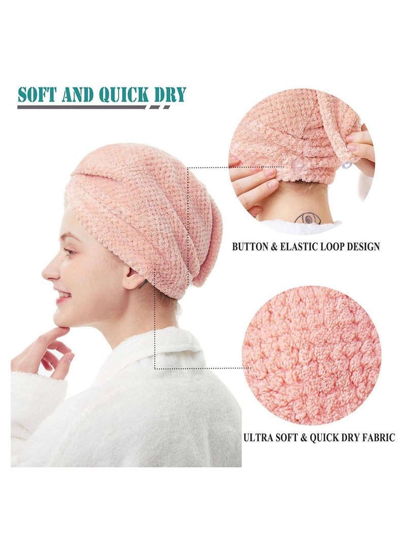 Hair Towel Wrap, Microfiber Hair Drying Shower Turban with Buttons, Super Absorbent Quick Dry Hair Towels for Curly Long Thick Hair, Rapid Dry Head Towel Wrap for Women Anti Frizz 2 Pack - Image 2