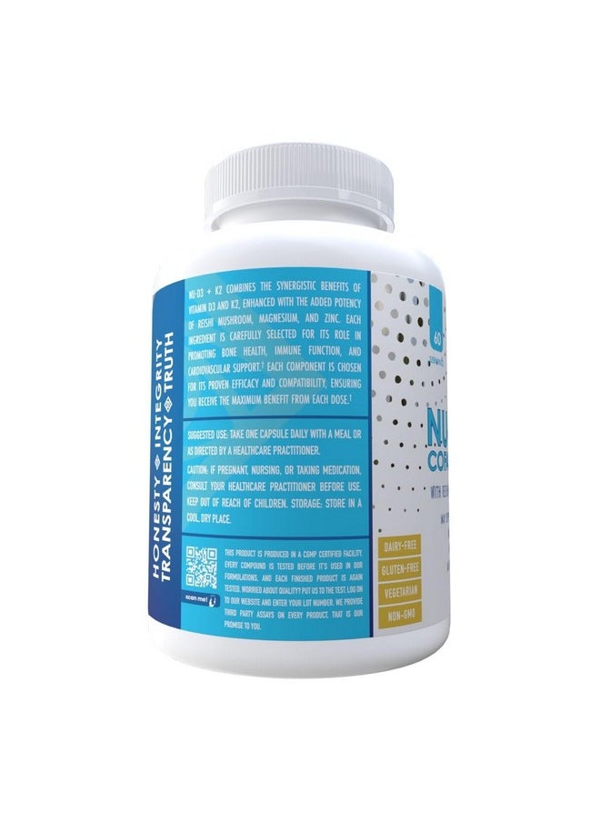 نو إيثيكس فورميلاشنز - تركيبة NuEthix Formulas NU-D3 + K2 - مكملات فيتامين D3 وK2 بتركيز 5000 وحدة دولية - مملوءة بفطر الريشي والمغنيسيوم والزنك - 60 قرصًا، 60 وجبة - منتجات مصنوعة في الولايات المتحدة فقط - Image 1
