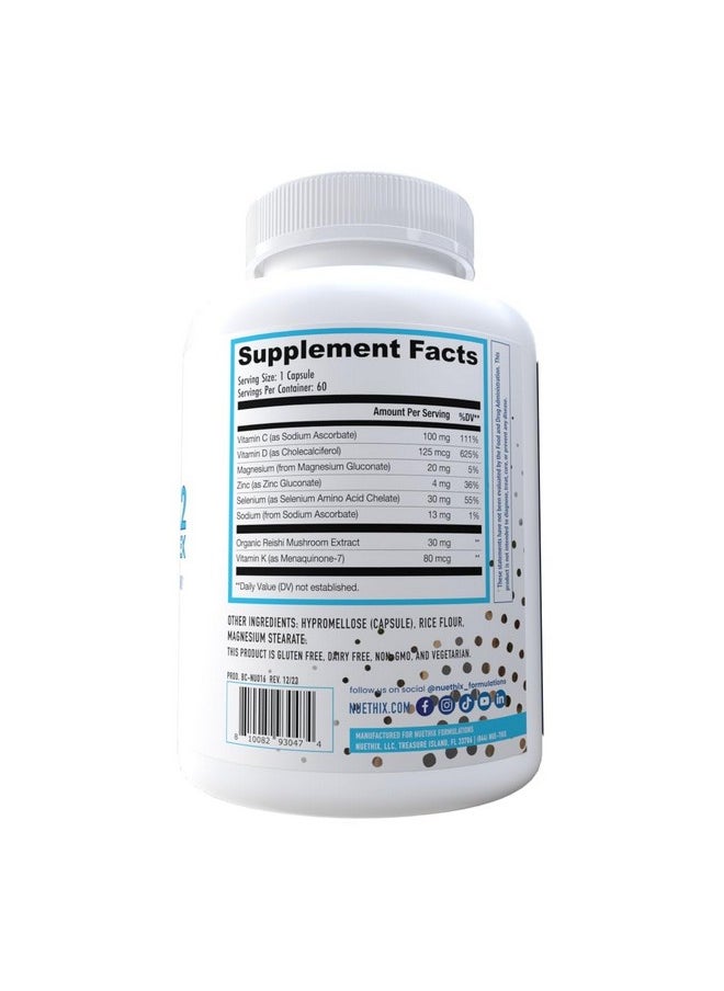 نو إيثيكس فورميلاشنز - تركيبة NuEthix Formulas NU-D3 + K2 - مكملات فيتامين D3 وK2 بتركيز 5000 وحدة دولية - مملوءة بفطر الريشي والمغنيسيوم والزنك - 60 قرصًا، 60 وجبة - منتجات مصنوعة في الولايات المتحدة فقط - Image 1