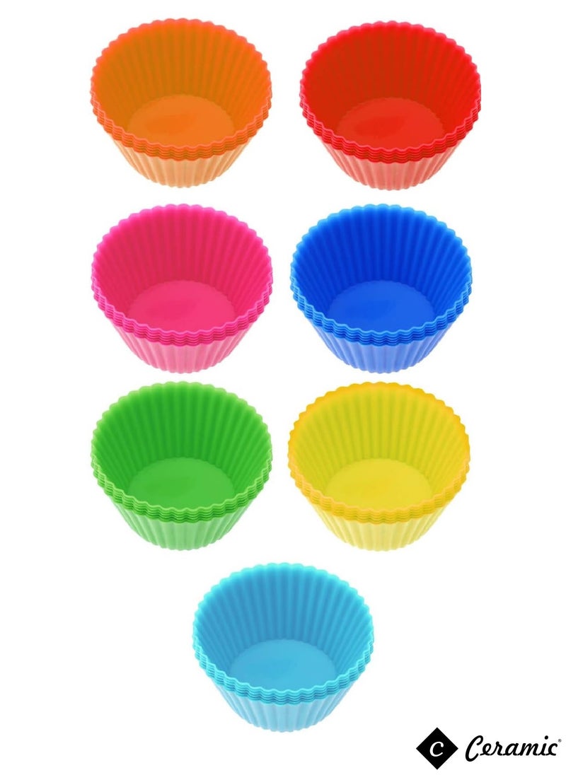 CERAMIC Silicone Muffin 21 Pack Cups Selizo Silicone Cupcake Baking Cups Reusable Muffin Liners Cupcake Wrapper Cups Holders for Muffins Cupcakes and Candies  - Image 1