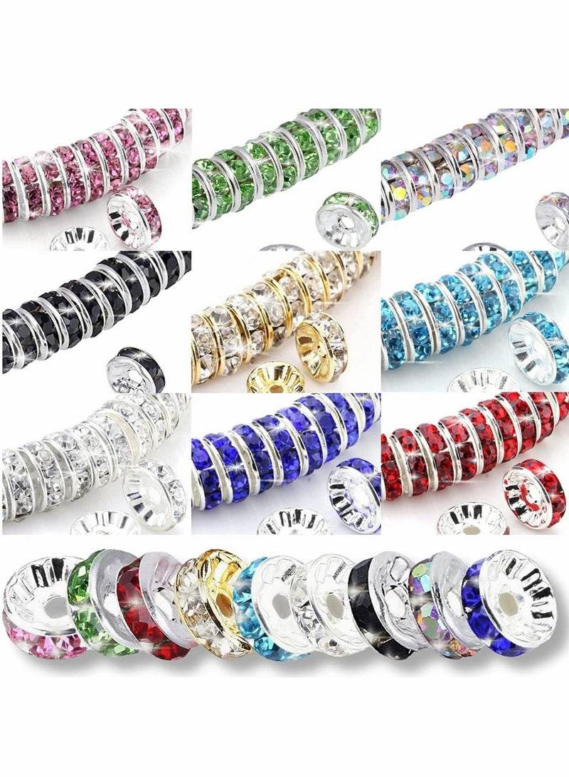 Excefore 450Pcs 8mm Round Spacer Beads, Crystal Beads, Rhinestone Beads, Charms for Jewelry Making Necklaces, Bracelet Pendants (9 Colors-8mm) - Image 1