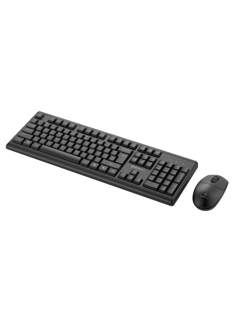 MicroPack KM-205W Classic Wireless Combo - Arabic Layout, 104 Keys, 1200 DPI Mouse, Black - Image 1