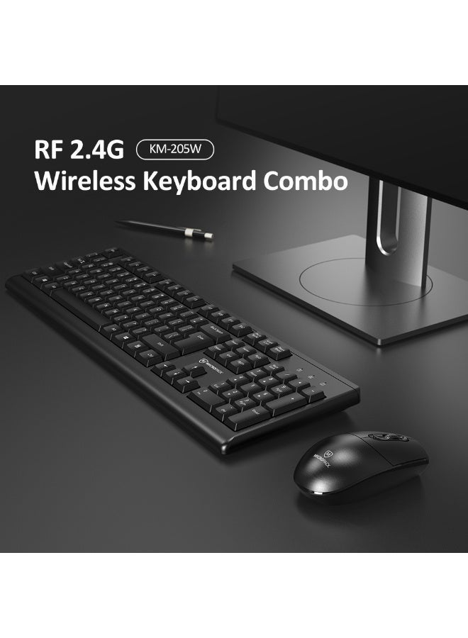 مايكروباك مجموعة ماوس ولوحة مفاتيح لاسلكية Micropack KM-205W - تخطيط عربي، تصميم كلاسيكي، 1200 DPI، أسود - Image 2