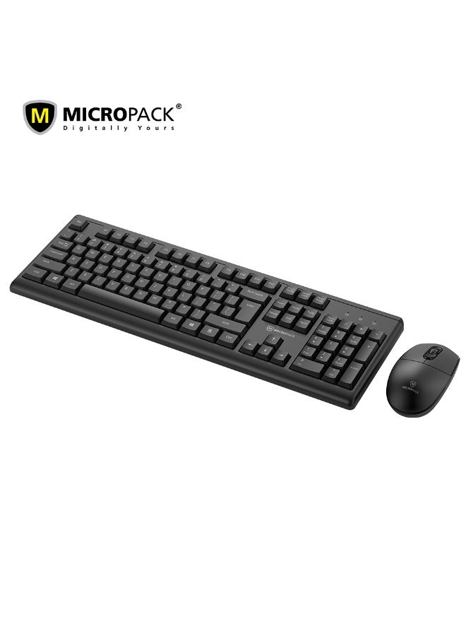 مايكروباك مجموعة ماوس ولوحة مفاتيح لاسلكية Micropack KM-205W - تخطيط عربي، تصميم كلاسيكي، 1200 DPI، أسود - Image 1