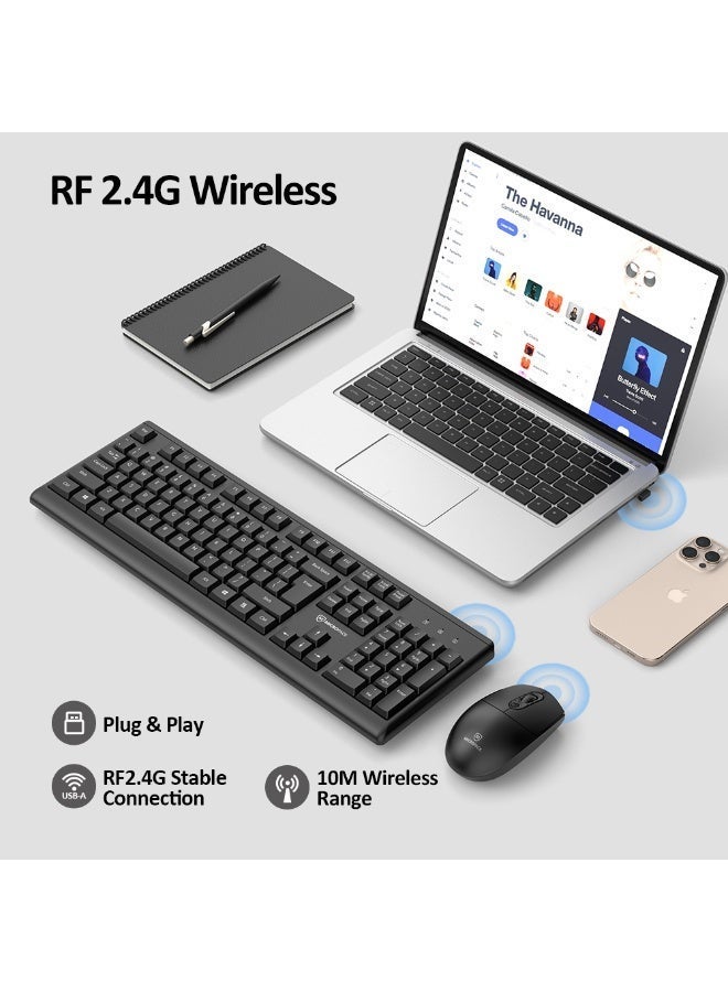 مايكروباك مجموعة ماوس ولوحة مفاتيح لاسلكية Micropack KM-205W - تخطيط عربي، تصميم كلاسيكي، 1200 DPI، أسود - Image 3