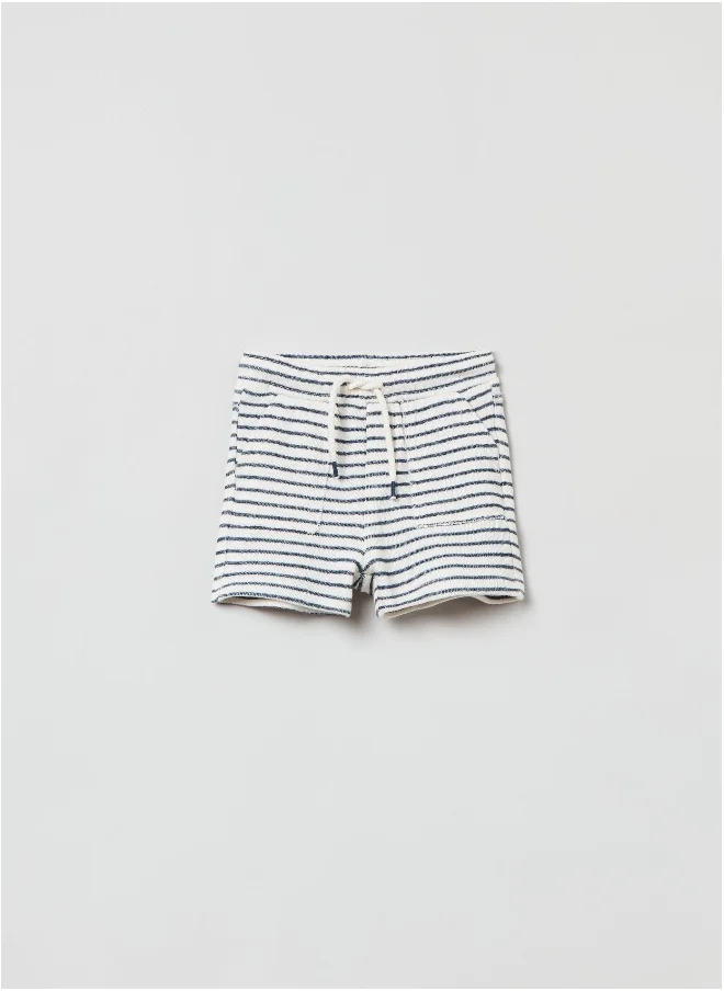 او في اس OVS Striped Cotton Shorts With Drawstring