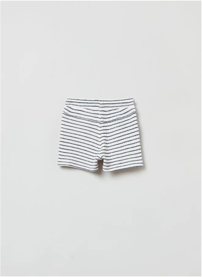او في اس OVS Striped Cotton Shorts With Drawstring