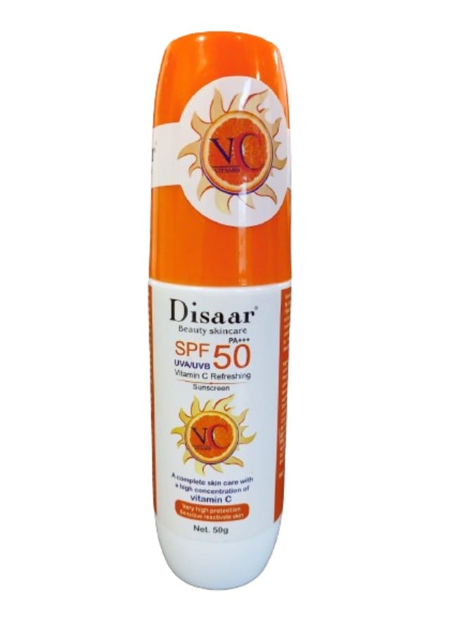 Disaar Vitamin C Organic Sunscreen SPF 50 Oil Free Sunscreen Instant High Protection sunblock cream 50g 