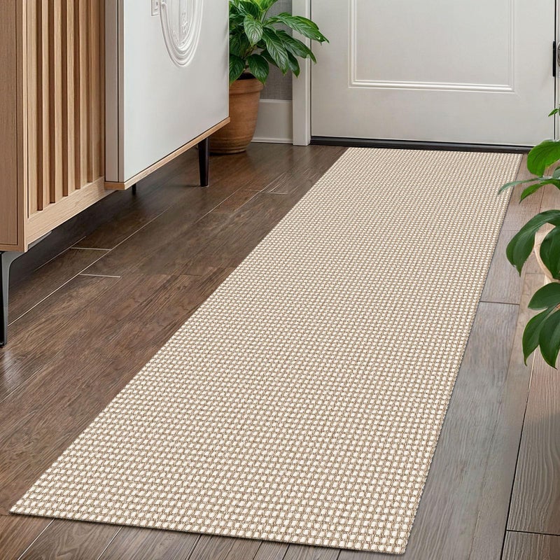 KOZYFLY Runners for Hallways 2x5 ft Washable Kitchen Runner Non Slip Rubber Backed Hall Runners Cotton Entryway Runner Rugs Floor Carpet for Indoor Backdoor Bedroom Kitchen, Ivory/Khaki - Image 1