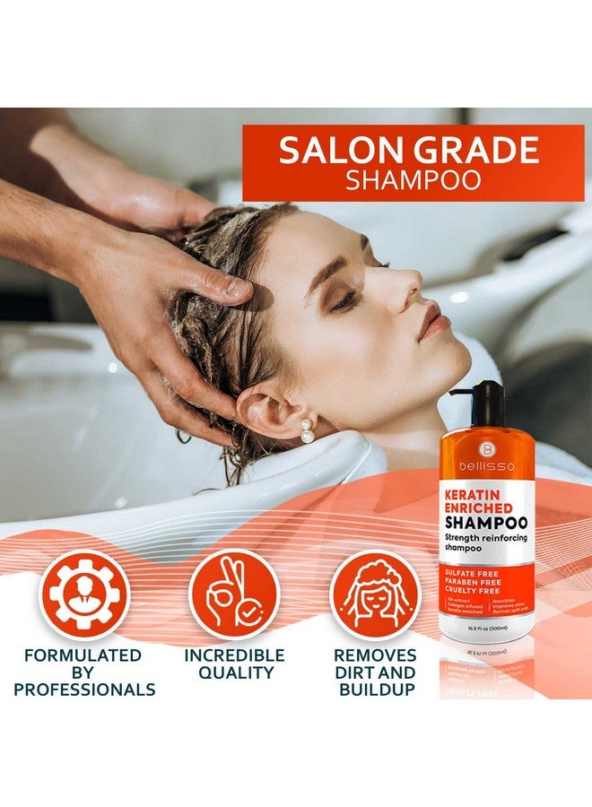 BELLISSO Keratin Enriched Shampoo Sulfate And Paraben Free Anti Frizz Treatment For Women And Men Professional Salon Grade Repair Formula With Silk Protein For Dry Frizzy Damaged And Color Treated Hair - Image 5