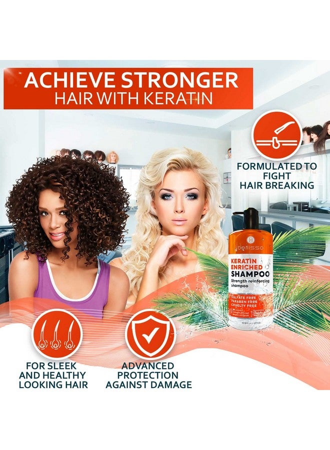 BELLISSO Keratin Enriched Shampoo Sulfate And Paraben Free Anti Frizz Treatment For Women And Men Professional Salon Grade Repair Formula With Silk Protein For Dry Frizzy Damaged And Color Treated Hair - Image 2