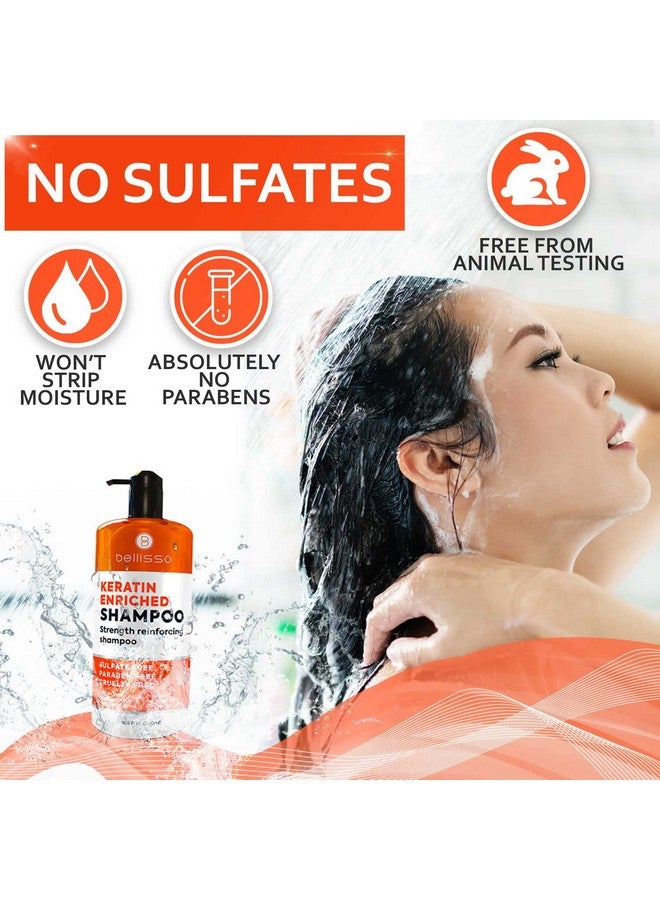 BELLISSO Keratin Enriched Shampoo Sulfate And Paraben Free Anti Frizz Treatment For Women And Men Professional Salon Grade Repair Formula With Silk Protein For Dry Frizzy Damaged And Color Treated Hair - Image 4