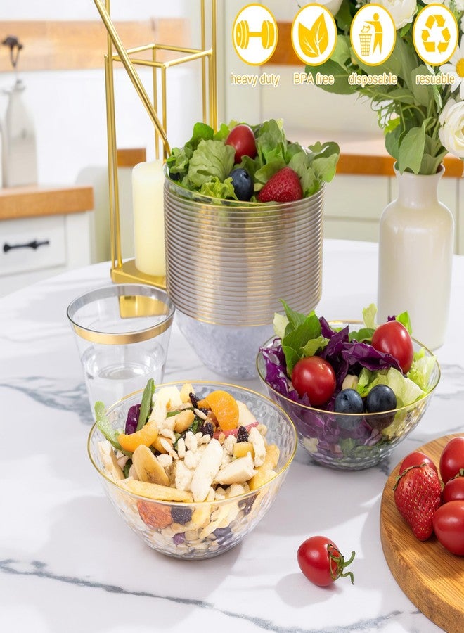 I00000 30 Pack 12 Ounce Clear Plastic Bowls Hammered with Gold Rimmed,Heavy Duty Disposable Bowl Set,Elegant Salad/Dessert/Ice Cream Small Bowls for Party, Weddings, Catering - Image 5