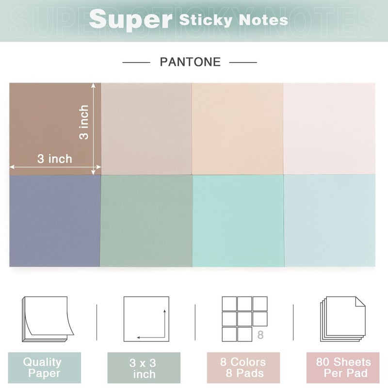 Eastern Wolf Vintage Colors Sticky Notes 3x3 inch, 8 Pads, Self-Stick Note Pads, Super Sticky Self-Adhesive Sticky Notes, 8 Pads/Pack, 80 Sheets/Pad - Image 2