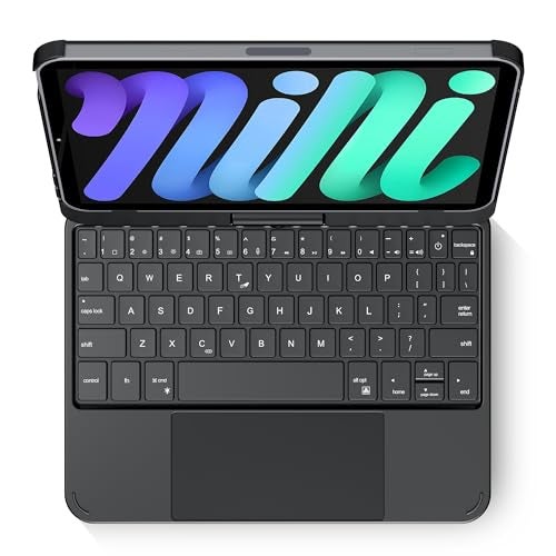 edaiser غطاء لوحة مفاتيح دوار edaiser لجهاز Apple iPad mini الجيل 7/6 مقاس 8.3 بوصة، لوحة مفاتيح بلوتوث مدمجة مع لوحة تتبع مضاءة RGB - مصمم للأطفال والطلاب، غطاء واقي دوار 360°، أسود - Image 1