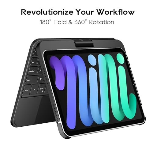 edaiser غطاء لوحة مفاتيح دوار edaiser لجهاز Apple iPad mini الجيل 7/6 مقاس 8.3 بوصة، لوحة مفاتيح بلوتوث مدمجة مع لوحة تتبع مضاءة RGB - مصمم للأطفال والطلاب، غطاء واقي دوار 360°، أسود - Image 2