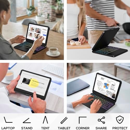 edaiser غطاء لوحة مفاتيح دوار edaiser لجهاز Apple iPad mini الجيل 7/6 مقاس 8.3 بوصة، لوحة مفاتيح بلوتوث مدمجة مع لوحة تتبع مضاءة RGB - مصمم للأطفال والطلاب، غطاء واقي دوار 360°، أسود - Image 5