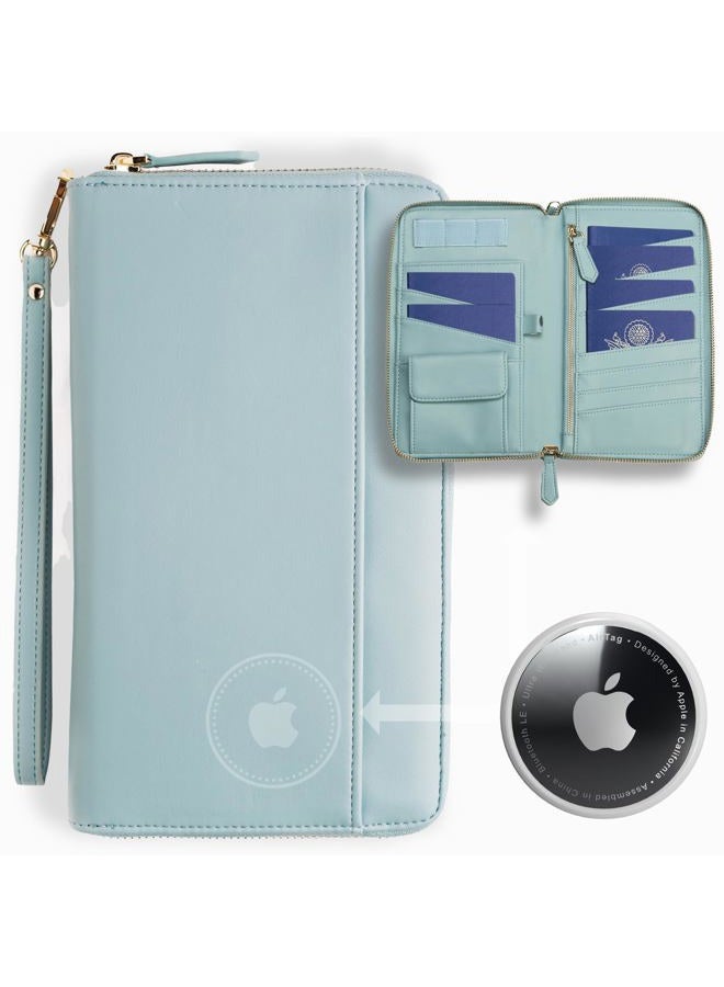 Apadi Family Passport Holder with AirTag RFID Passport Wallet Leather Travel Wallet Womens with Zipper Multiple Travel Document Organizer Holder for 4 6 Passport Cover Case Porta Pasaporte Familiar - Image 1