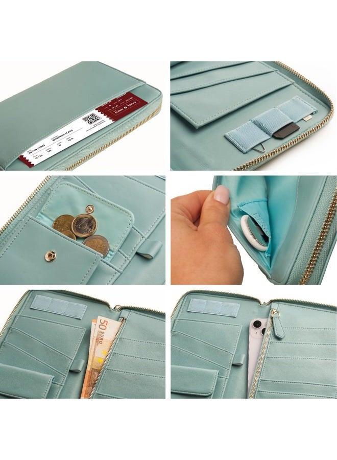 Apadi Family Passport Holder with AirTag RFID Passport Wallet Leather Travel Wallet Womens with Zipper Multiple Travel Document Organizer Holder for 4 6 Passport Cover Case Porta Pasaporte Familiar - Image 5