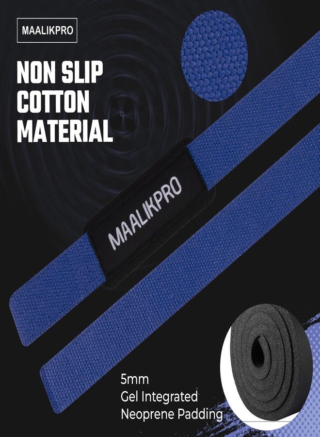 MAALIKPRO Weight lifting Straps – Gym Wrist Support Wraps for Powerlifting, Bodybuilding, CrossFit, Deadlifts, Bench Press, Strength Training – Anti Slip Lifting Wrist Straps Pair with Neoprene Padded for Men & Women (Dark Blue) - Image 3