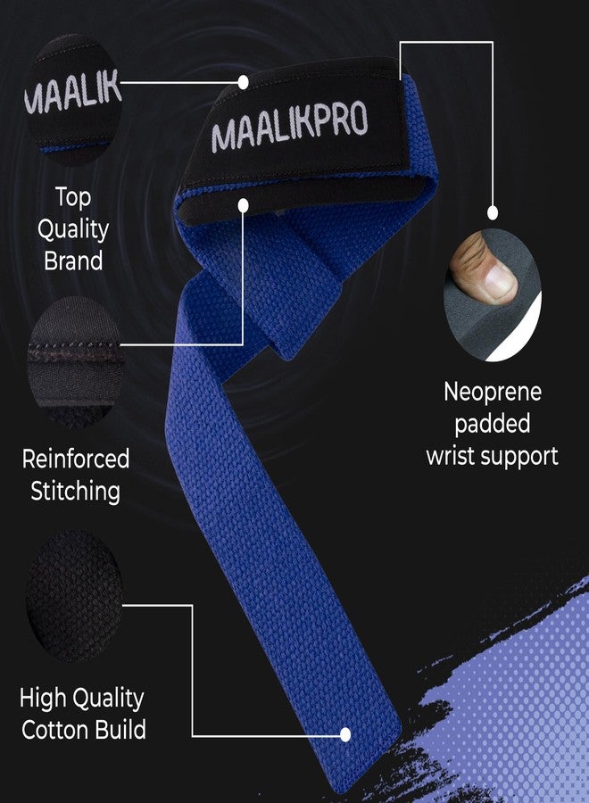 MAALIKPRO Weight lifting Straps – Gym Wrist Support Wraps for Powerlifting, Bodybuilding, CrossFit, Deadlifts, Bench Press, Strength Training – Anti Slip Lifting Wrist Straps Pair with Neoprene Padded for Men & Women (Dark Blue) - Image 5