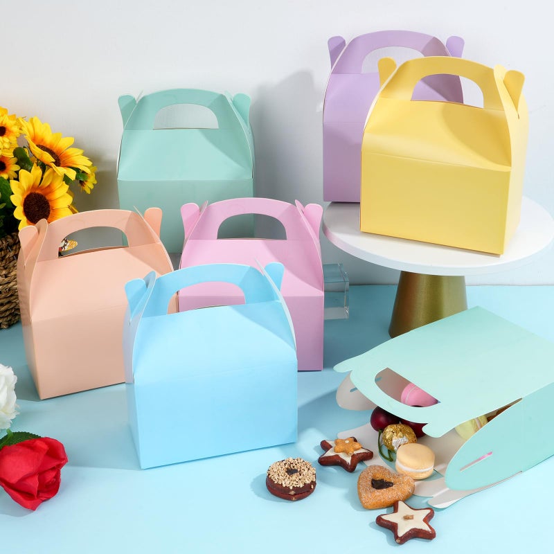MASHAN 24 Pcs Pastel Party Favor Treat Boxes, Colorful Paper Candy Gift Gable Boxes for Party Favors, Pastel Goodie Box for Birthday Wedding Spring Easter Parties Supplies Decorations, 6 x 3.5 x 3 Inches - Image 4