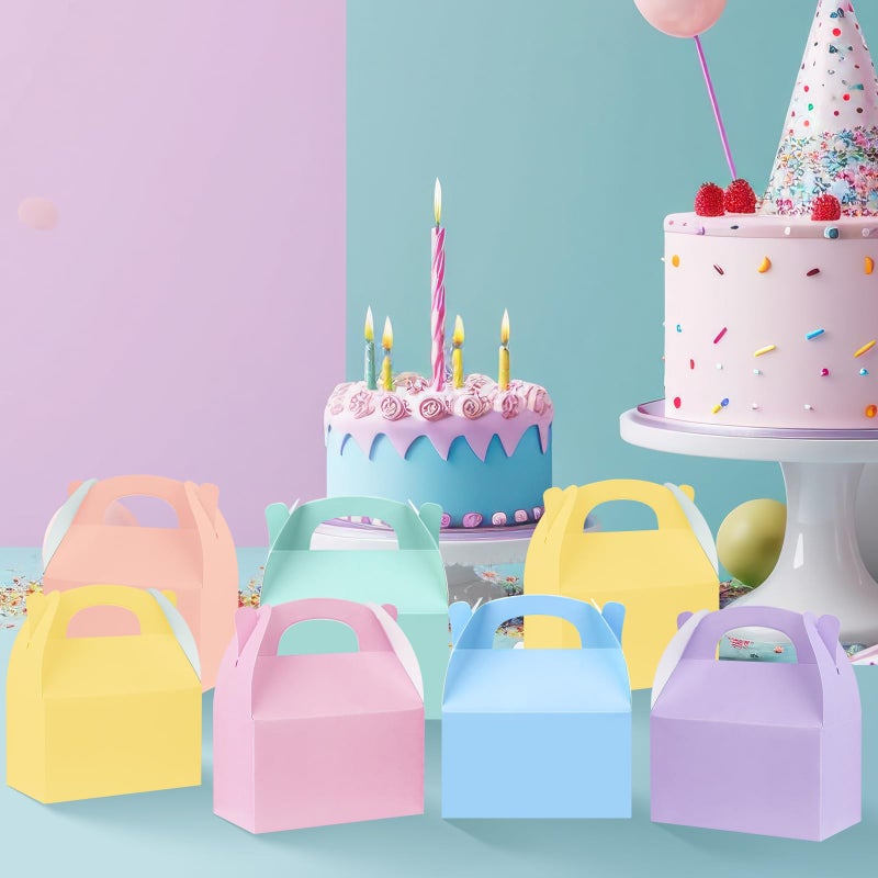 MASHAN 24 Pcs Pastel Party Favor Treat Boxes, Colorful Paper Candy Gift Gable Boxes for Party Favors, Pastel Goodie Box for Birthday Wedding Spring Easter Parties Supplies Decorations, 6 x 3.5 x 3 Inches - Image 5