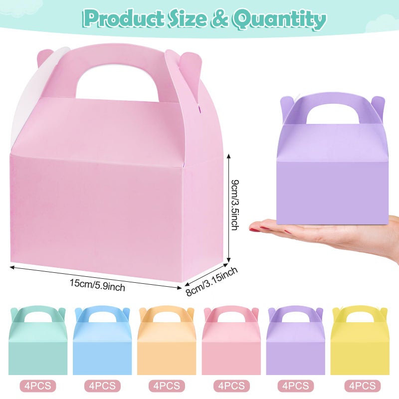 MASHAN 24 Pcs Pastel Party Favor Treat Boxes, Colorful Paper Candy Gift Gable Boxes for Party Favors, Pastel Goodie Box for Birthday Wedding Spring Easter Parties Supplies Decorations, 6 x 3.5 x 3 Inches - Image 2