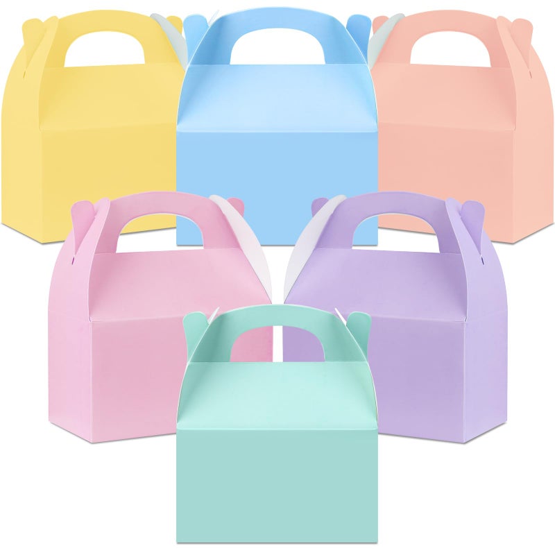MASHAN 24 Pcs Pastel Party Favor Treat Boxes, Colorful Paper Candy Gift Gable Boxes for Party Favors, Pastel Goodie Box for Birthday Wedding Spring Easter Parties Supplies Decorations, 6 x 3.5 x 3 Inches - Image 1