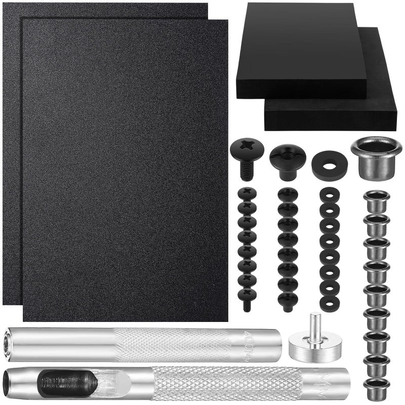 RoundFunny 87 Pcs DIY Holster Kit Include Thermoform Molding Foams Sheet Eyelet Hand Setter Cross Recessed Screw Head Open Slotted Fastener Rubber Washer for Making Knife SheathClassicBlack - Image 2