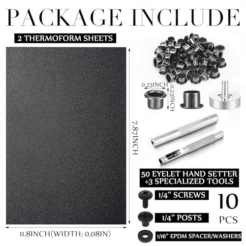RoundFunny 87 Pcs DIY Holster Kit Include Thermoform Molding Foams Sheet Eyelet Hand Setter Cross Recessed Screw Head Open Slotted Fastener Rubber Washer for Making Knife SheathClassicBlack - Image 3