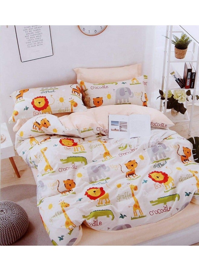 Mosho Kids Cotton Cartoon Animal Print Print Bed Sheet 180 TC Glace with Pillow Covers (Double Bed, Yellow) - Image 2