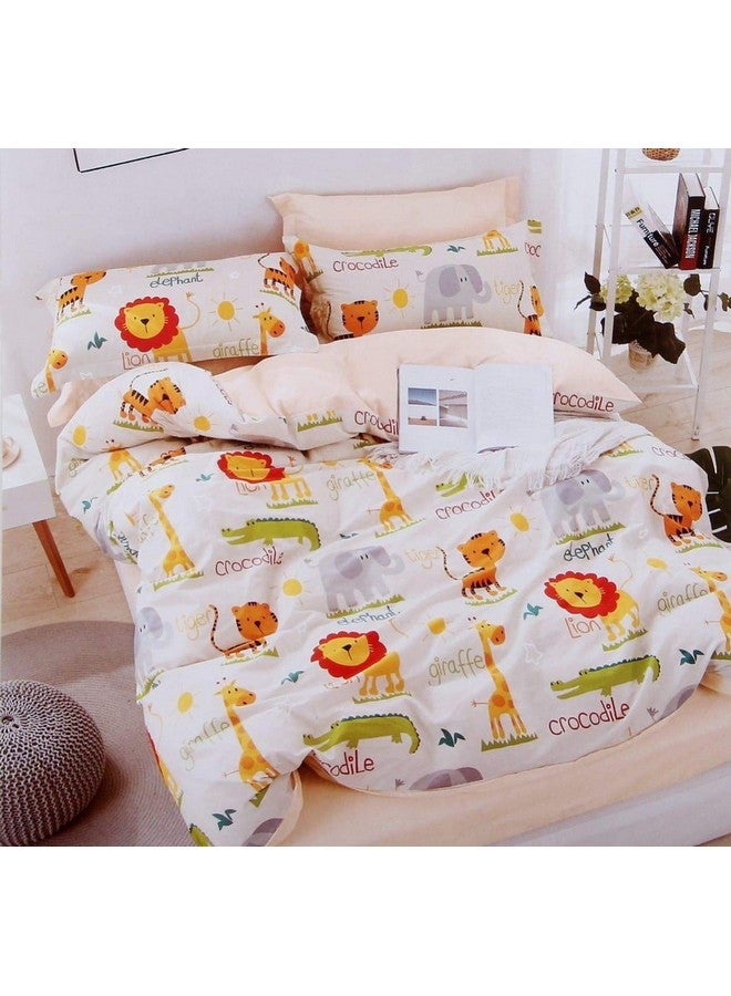 Mosho Kids Cotton Cartoon Animal Print Print Bed Sheet 180 TC Glace with Pillow Covers (Double Bed, Yellow) - Image 1