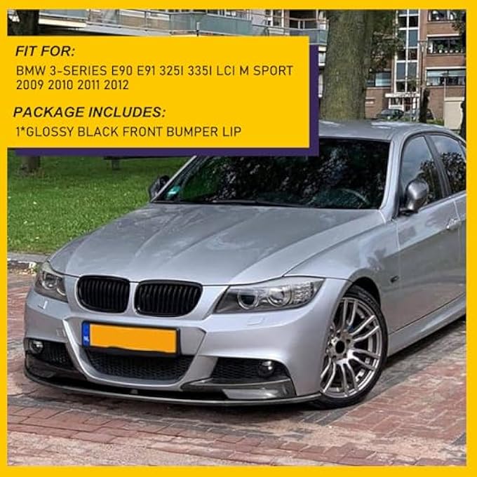 JHRISE Front Bumper Lip for BMW 3-Series E90 E91 325i 335i LCI M Sport 2009 2010 2011 2012 MP Style Front Bumper Lip Splitter Spoiler (Gloss Black) - Image 4