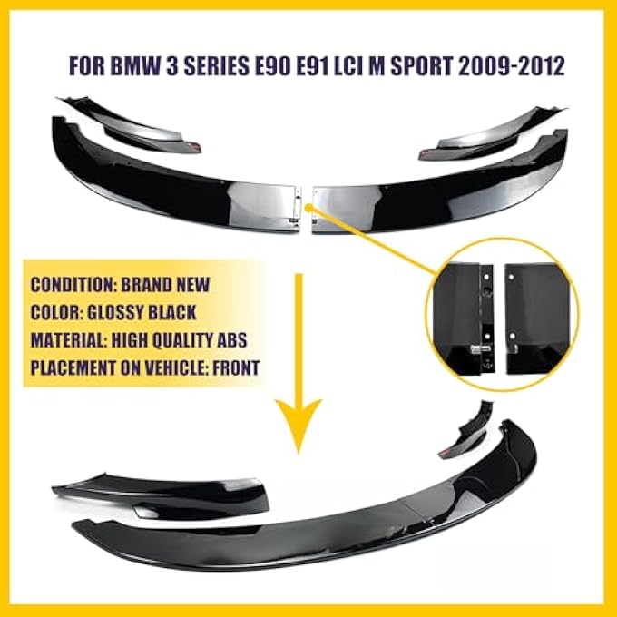 JHRISE Front Bumper Lip for BMW 3-Series E90 E91 325i 335i LCI M Sport 2009 2010 2011 2012 MP Style Front Bumper Lip Splitter Spoiler (Gloss Black) - Image 5