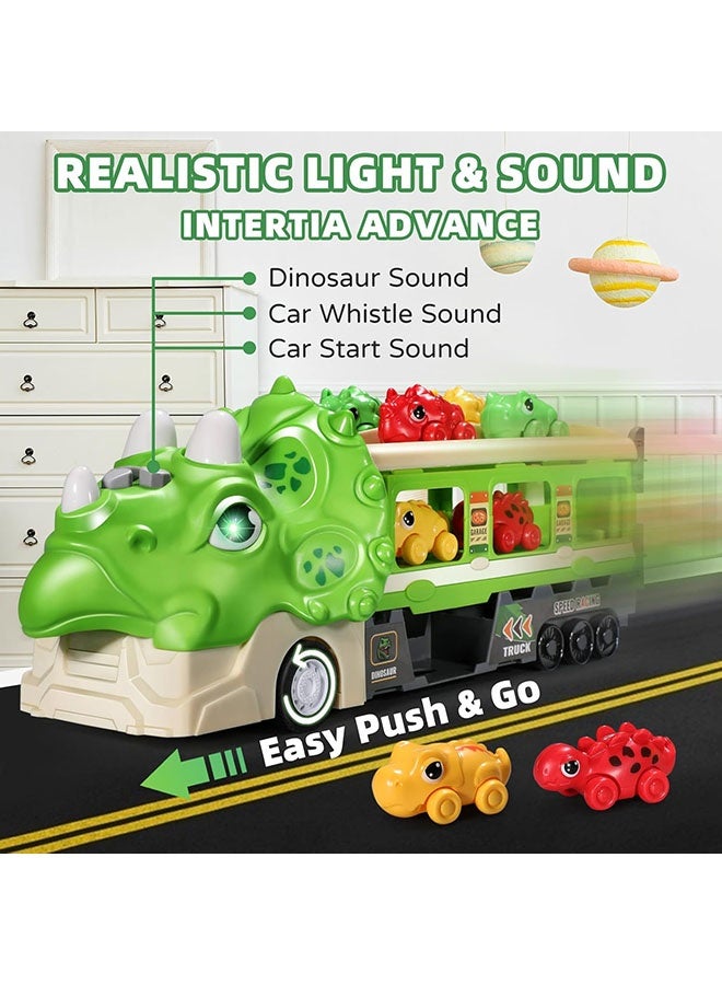 Arabest Dinosaur Toy Car-Foldable 117cm Track with Launcher, Lights&Sounds, Safe ABS Plastic, Dual-Layer Storage,Includes 6 Mini Cars&12 Road Signs-Ideal Racing Playset for Kids Ages 3+ (Green) - Image 3