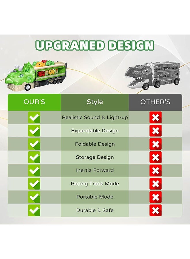 Arabest Dinosaur Toy Car-Foldable 117cm Track with Launcher, Lights&Sounds, Safe ABS Plastic, Dual-Layer Storage,Includes 6 Mini Cars&12 Road Signs-Ideal Racing Playset for Kids Ages 3+ (Green) - Image 4